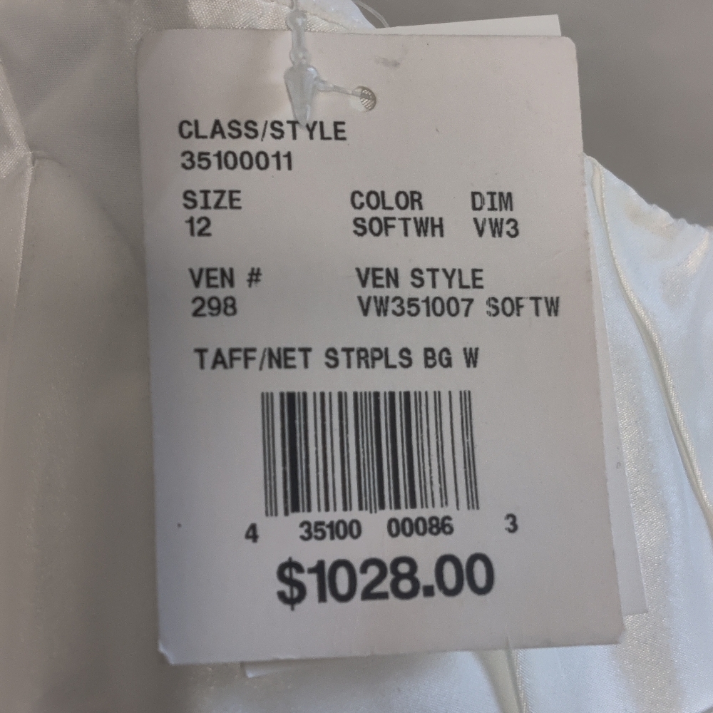 Vera Wang Strapless Ball Gown Wedding Dress Taffeta Tulle NWT Sz 12 Soft White - Picture 8 of 12